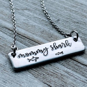 Shark Family Aluminum Bar Necklace | Grandma, Auntie, Nana Shark | Hand Stamped Shark Jewelry | Personalized Mama Baby Shark Necklace