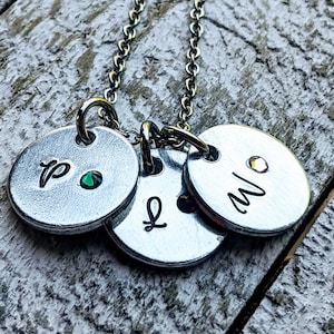 Hand Stamped Birthstone Initial Necklace for Mom Personalized Jewelry for Mother Layering Necklace with Mama&#39;s Blessings Minimalist Design