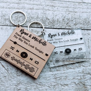 Personalized Spotify Keychain with Your Song Engraved - Anniversary Gift for Couples - Custom Name Keychain - Maple Wood or Acrylic Options