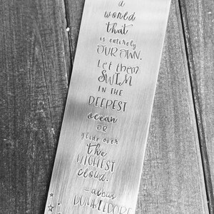 Hand stamped aluminum bookmark with inspirational quote for wizard fan fiction lovers Custom requests welcome Unique handcrafted jewelry