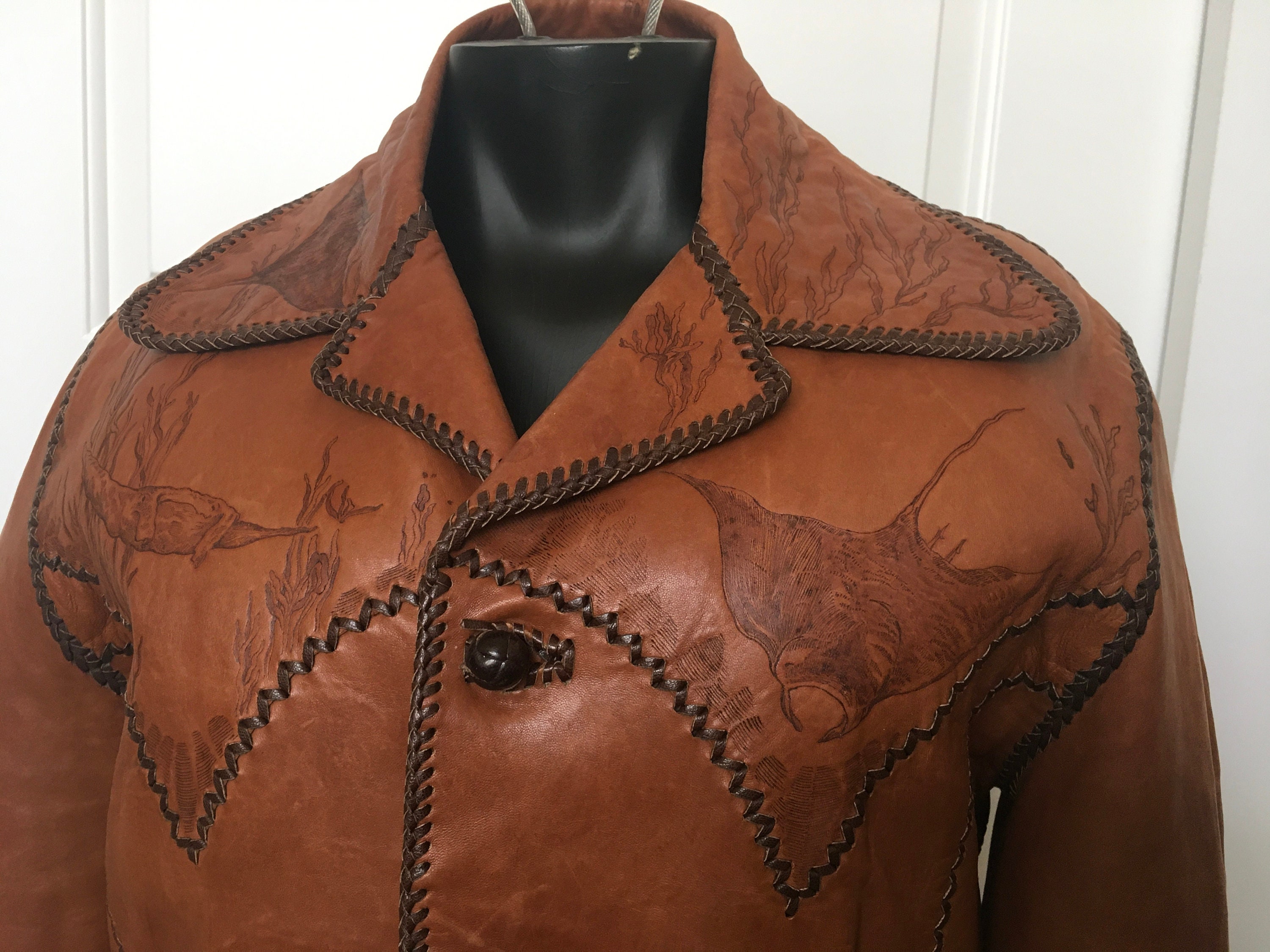 Kenn Fung Burning on Vintage North Beach Leathers Jacket - Etsy