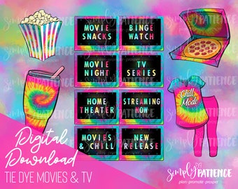 Digital and Printable Tie Dye Movies & TV Planner Stickers