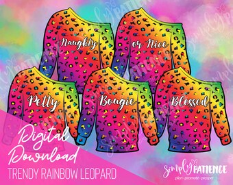 Digital and Printable Rainbow Leopard Sweater Planner Stickers