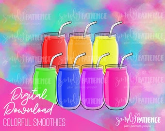 Digital and Printable Colorful Smoothie Planner Images and Stickers