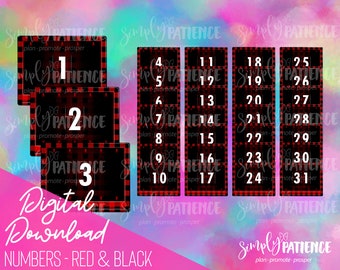 Digital and Printable Red and Black Numbers Planner Stickers