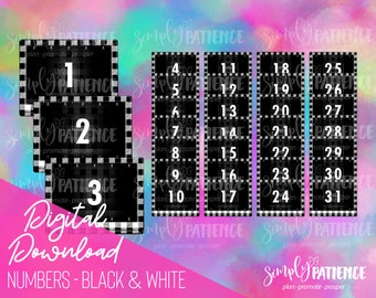 Digital and Printable Black and White Numbers Planner Stickers