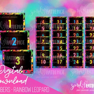 Digital and Printable Rainbow Leopard Numbers Planner Stickers