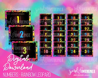 Digital and Printable Rainbow Leopard Numbers Planner Stickers