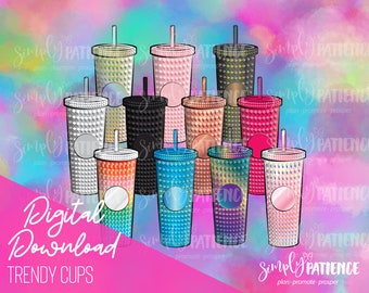 Digital and Printable Trendy Cup Planner Images and Stickers