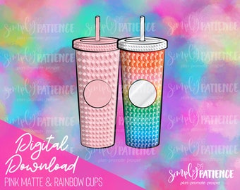 Digital and Printable Pink Matte, Rainbow Cup Planner Stickers