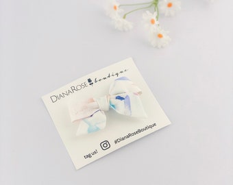 Oversized big large newborn toddler girl BLUE WILDFLOWER MARIPOSA bow schoolgirlbow nylon band hair clip