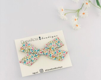Oversized big large newborn toddler girl BLUE WILDFLOWER MARIPOSA bow schoolgirlbow nylon band hair clip