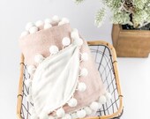 Dusty Pink Pom Pom Baby Blanket White Pink Spring Blooms Blanket, White Pom Pom Blanket, Baby Girl Crib Blanket Stroller Blanket