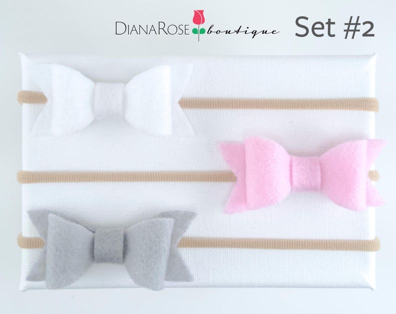 Felt Bow Headband Set Baby Headband Bow Baby Headbands Set Baby Bow Set Nylon Elastic Pink White Nude White Fall Christmas Headband image 1