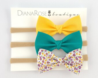 Summer Baby Headband Fabric Headband Hair Bow Nylon Headband Yellow Teal Purple Flower Pattern Bow Headband Nylon Headband