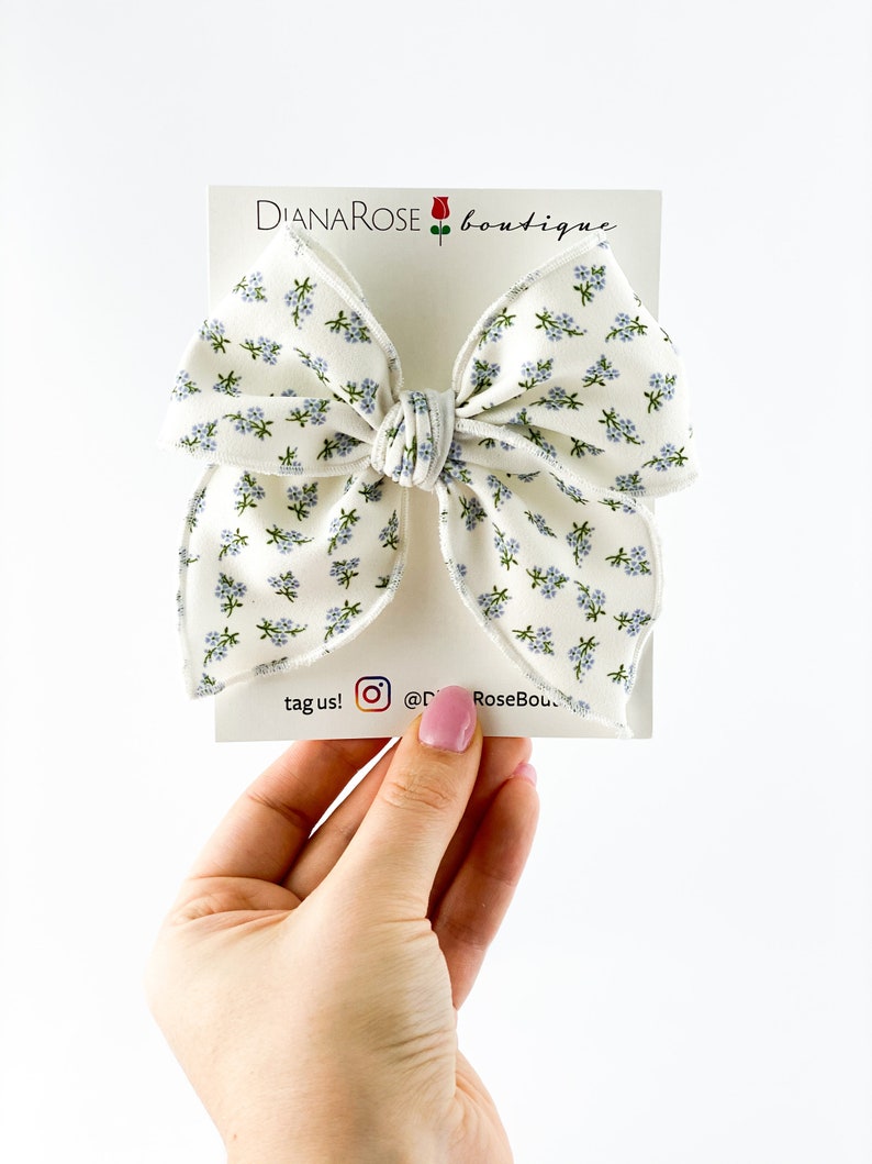 Oversized big large newborn toddler girl BLUE WILDFLOWER MARIPOSA bow schoolgirlbow nylon band hair clip