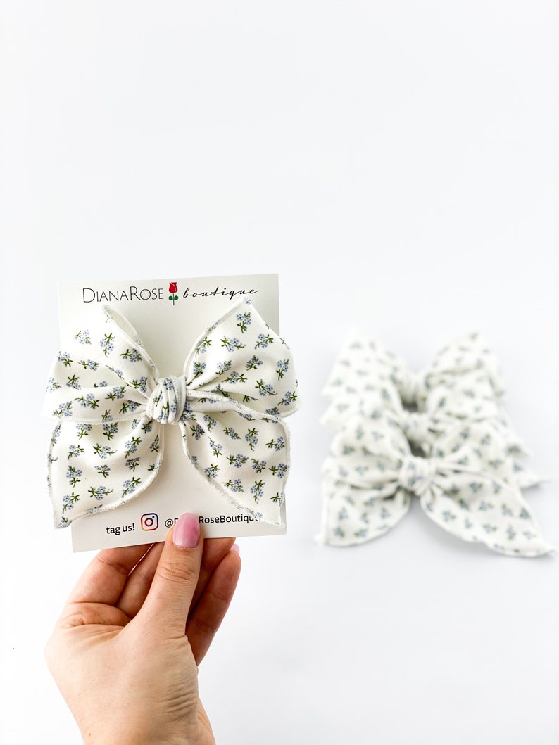 Oversized big large newborn toddler girl BLUE WILDFLOWER MARIPOSA bow schoolgirlbow nylon band hair clip