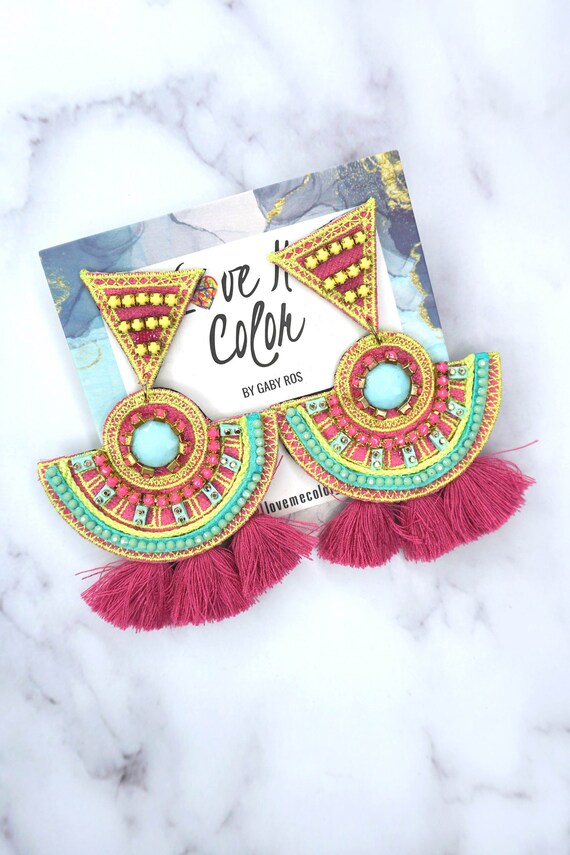 Ethnic Boho Earrings Threader Earring Multicolor Earrings Etsy