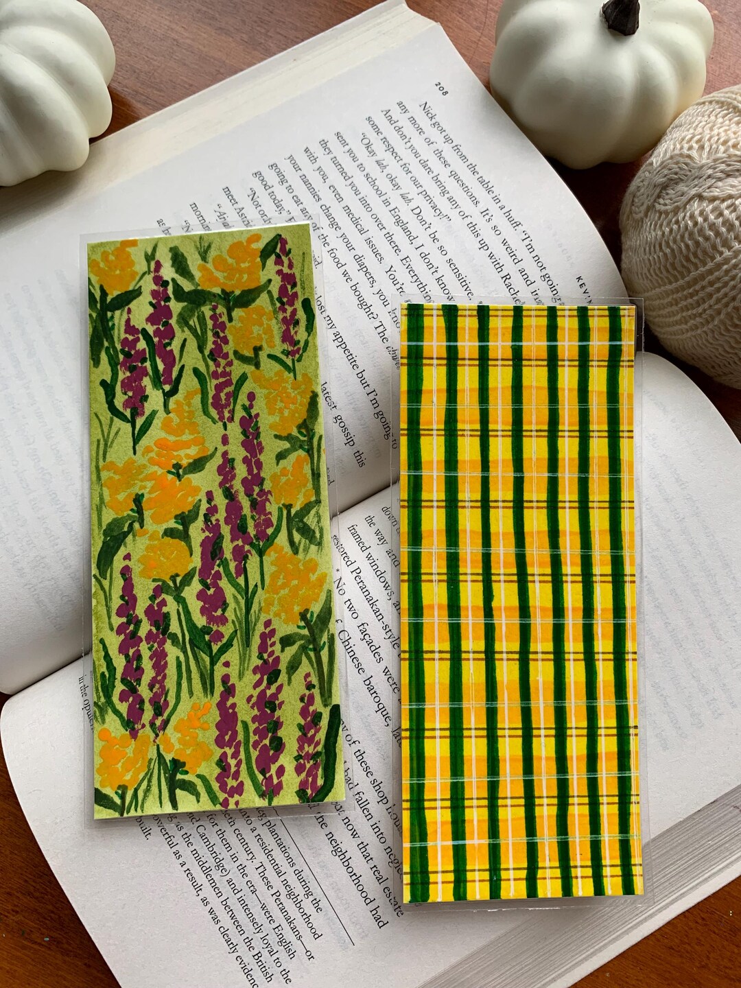Handmade Laminated Bookmarks: Yellow Plaid & Wildflowers - Set of 2 - Etsy