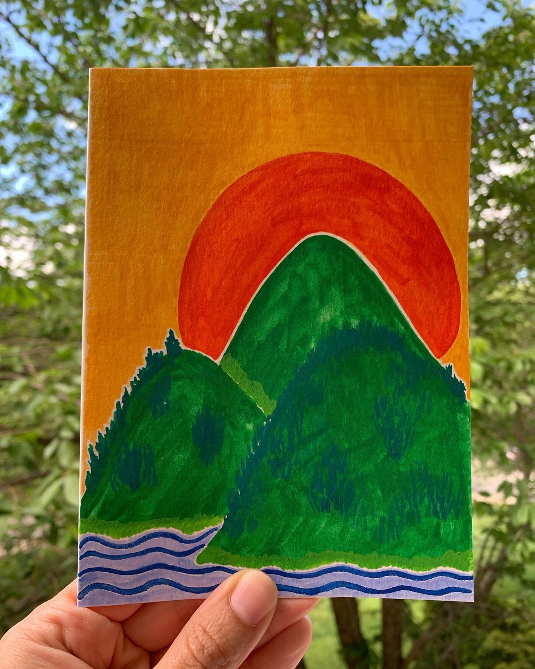 Watercolor Mountains Sunset Card: Hand-painted Blank Greeting Card - Etsy