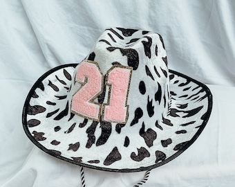 21st Birthday Cow Print Cowboy Hat