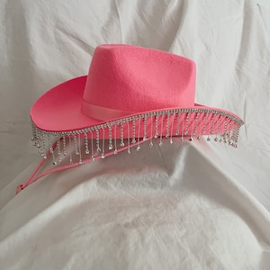 Rhinestone Fringe Cowboy Hat - White Pink Diamond Cowboy Hat