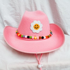 Pink Daisy Smiley Face Cowboy Hat