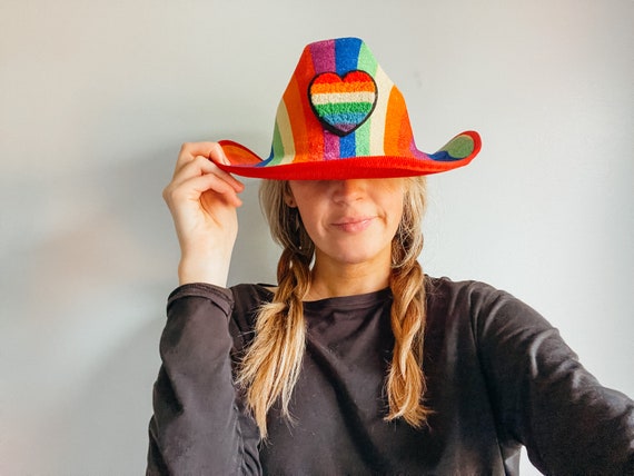 Rainbow Striped Pride Cowboy Hat - Etsy