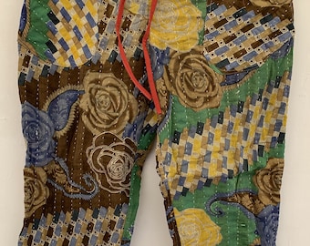 Kantha Quilt Palazzo-byxor: Vintage bomulls hippiebyxor
