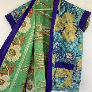 Vest Coat,Fine Stitches Vintage Kantha Jacket,Reversible,Winter Coat,Sleeve less Jacket