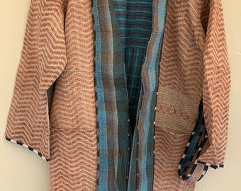 Fine Stitches Vintage Kantha Jacket,Reversible, Multi Color, Jacket,Boho Wear, Winter Coat,Kimono Style ,Poncho,Night Gown,Bath Robe New