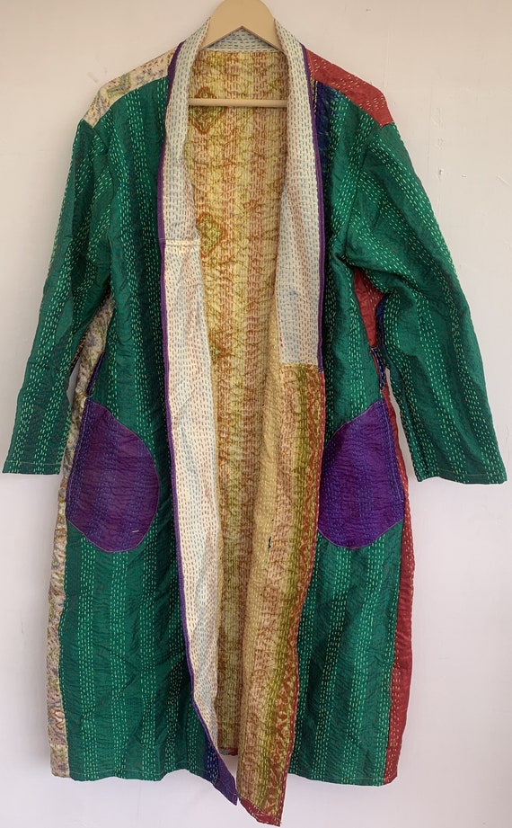 Silk Sari Kantha Robe Kimono Long Kimono Handmade 