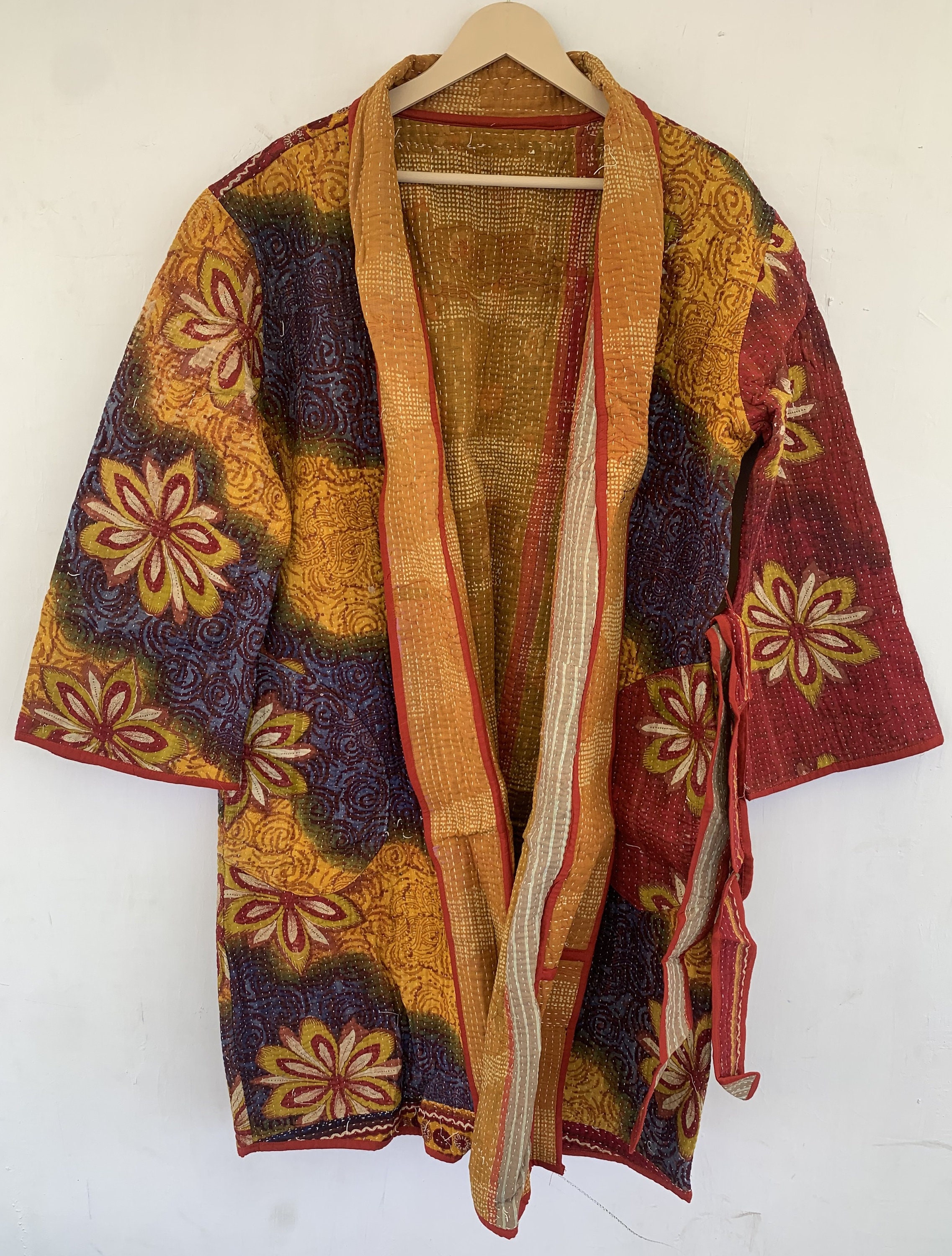 Veste Réversible Femme Imprimée Kantha - Fait Main En Inde, Matelassée, Festival