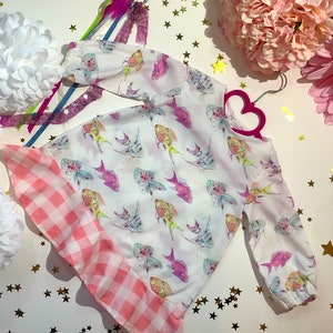 Tropical Fish Dress. Baby Toddler Girls Boho Shabby Chic Cotton Dress With Sleeves and Ruffle