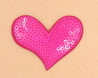 Pink Heart Patch Sequin Patch Iron on Patch DIY Patch Embroidered Patch Applique Embroidery 8.5x7cm