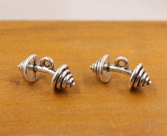 2 Barbell charms antique silver tone SP151