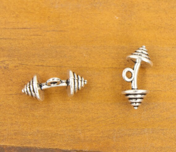 2 Barbell charms antique silver tone SP151
