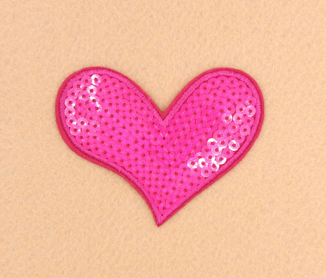 Pink Heart Patch Sequin Patch Iron on Patch DIY Patch Embroidered Patch