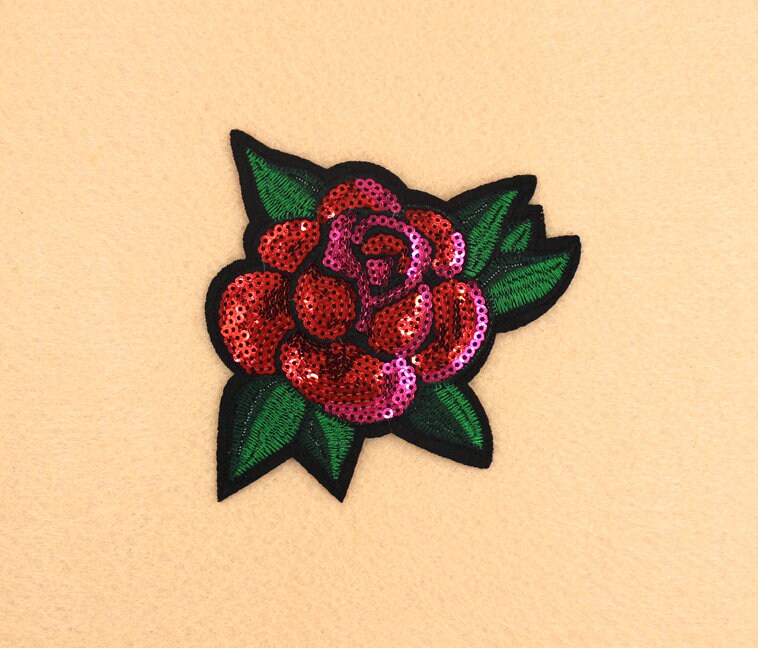 Embroidered Large Sequin Rose Patch - Shine Trim
