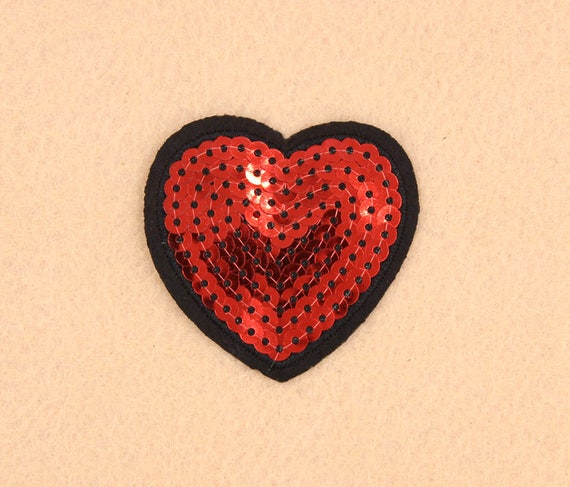 Red Heart Patch Sequin Patch Iron on Patch DIY Patch Embroidered Patch  Applique Embroidery 6x6.5cm 