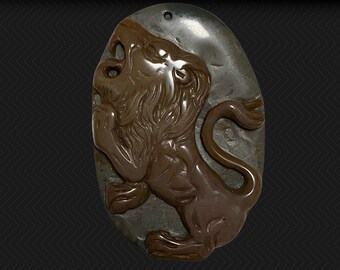 Large Jasper Hand Carved Lion Focal Pendant Looks Medieval Stately Piece Cameo