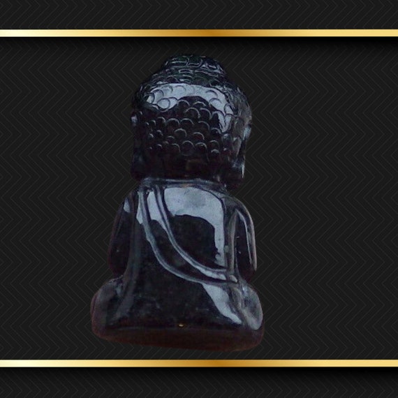 Sweet Black Buddha Baby Carved Jadeite Jade Penda… - image 4