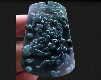 Master carved ornate Bird and Fruit Pendant Jadeite Jade Grade A Untreated Certified Gem Necklace Beautiful work high translucency