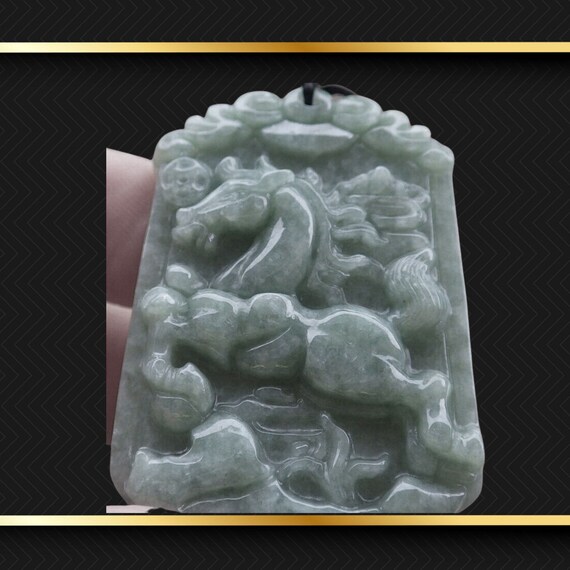 Hand carved Jadeite Jade Horse Pendant Burma mine… - image 4
