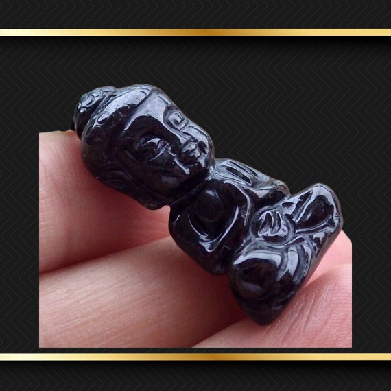 Sweet Black Buddha Baby Carved Jadeite Jade Penda… - image 6