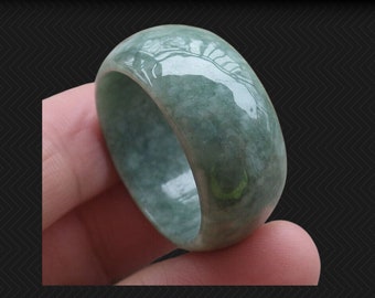 Large Brooding Green Jadeite Jade Ring Size 13.5 Semi translucent gem with  good polish and natural - Grade A