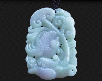 Exquisite pastel Phoenix Dragon carved Pendant pale Lavender and Green Jadeite Jade Grade A Untreated Certified Gem Superb stone and carving