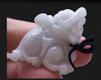 Puppy Dragon Carved Pendant Miniature Jadeite Jade Grey Grade A Untreated Certified Gem Amulet, Freestanding, Ornament, Charm