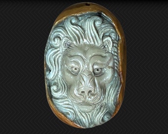 Jasper Carved Lion Focal Pendant Looks Positively Pensive - a thoughtful fellow - Gravitus