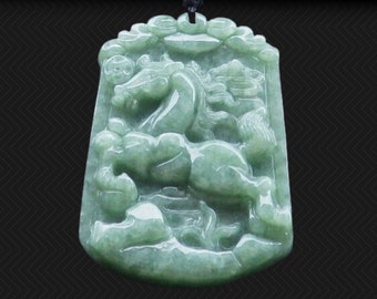 Hand carved Jadeite Jade Horse Pendant Burma mined 'B' Grade